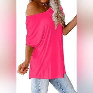 Mint Plus Pink Hot Pink Comfy Basic Loose Fit T-Shirt Size S